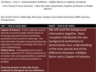 US History – Unit 2 – Industrialization & Reform – Robber Barons or Captains of Industry