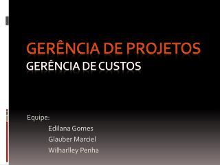Gerência de projetos Gerência de custos