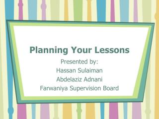 Planning Your Lessons