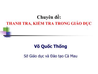 Chuyên đề: THANH TRA, KIỂM TRA TRONG GIÁO DỤC