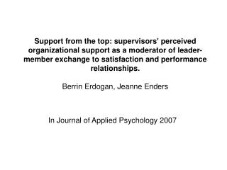 In Journal of Applied Psychology 2007