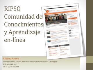 RIPSO Comunidad de Conocimientos y Aprendizaje en- línea