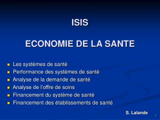 ISIS ECONOMIE DE LA SANTE