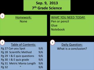 Sep. 9, 2013 7 th Grade Science