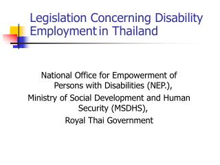 Legislation Concerning Disability Employment in Thailand