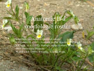 Anatomie II a morfologie rostlin s využitím následujících literárních zdrojů: