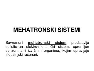 MEHATRONSKI SISTEMI