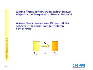 Wärme fliesst immer, wenn zwischen zwei Körpern eine Temperaturdifferenz herrscht