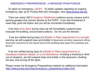 EMERGENCY PREPAREDNESS – A MESSAGE FROM PURDUE