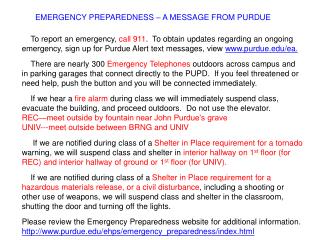 EMERGENCY PREPAREDNESS – A MESSAGE FROM PURDUE