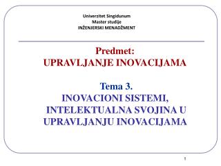 Univerzitet Singidunum Master studije INŽENJERSKI MENADŽMENT