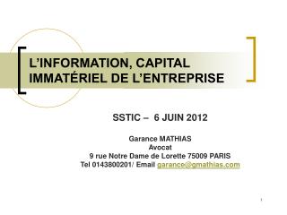 L’INFORMATION, CAPITAL IMMATÉRIEL DE L’ENTREPRISE