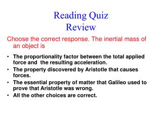 Reading Quiz Review