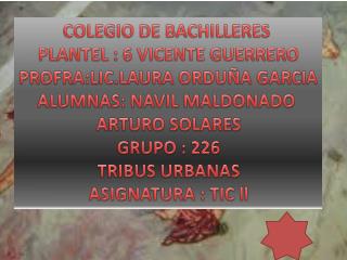 COLEGIO DE BACHILLERES PLANTEL : 6 VICENTE GUERRERO PROFRA:LIC.LAURA ORDUÑA GARCIA