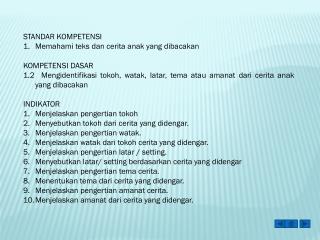 STANDAR KOMPETENSI Memahami teks dan cerita anak yang dibacakan KOMPETENSI DASAR