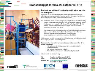 Branschdag på Inredia , 29 oktober kl. 9-14