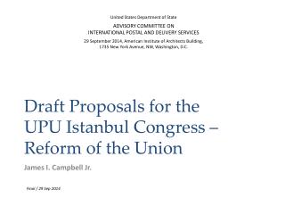 Draft Proposals for the UPU Istanbul Congress – Reform of the Union