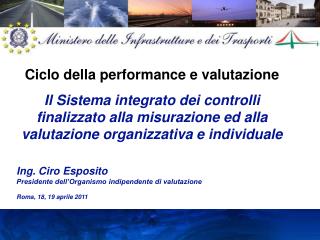 Ing. Ciro Esposito Presidente dell’Organismo indipendente di valutazione Roma, 18, 19 aprile 2011