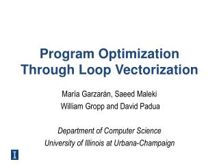 Program Optimization Through Loop Vectorization