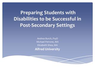 Preparing Students with Disabilities to be Successful in Post-Secondary Settings