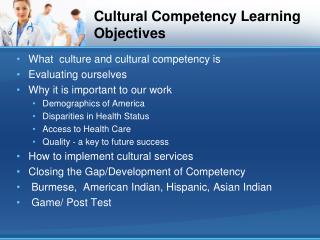 cultural objectives learning competency