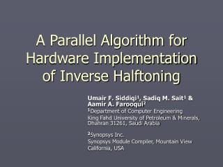 A Parallel Algorithm for Hardware Implementation of Inverse Halftoning