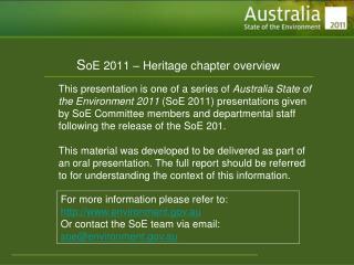 S oE 2011 – Heritage chapter overview