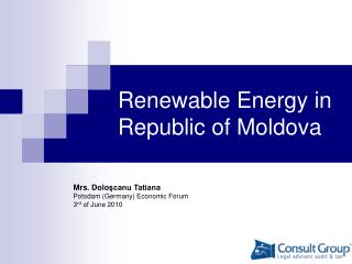 R enewable E nergy in Republic of Moldova