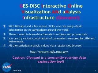 G ES-DISC I nteractive O nline V isualization AN d a N alysis I nfrastructure ( Giovanni)