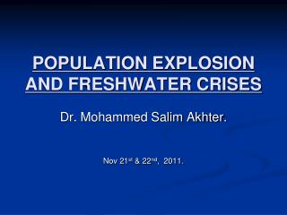 POPULATION EXPLOSION AND FRESHWATER CRISES