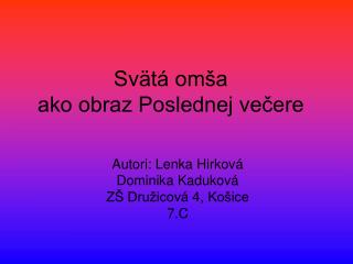Svätá omša ako obraz Poslednej večere