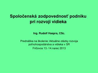 Spoločenská zodpovednosť podniku pri rozvoji vidieka