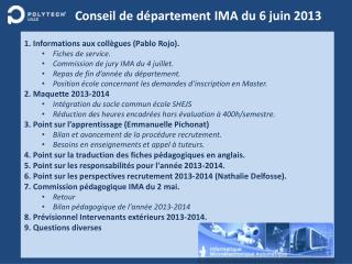 Conseil de département IMA du 6 juin 2013