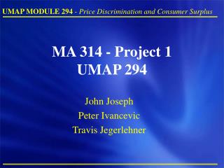 MA 314 - Project 1 UMAP 294