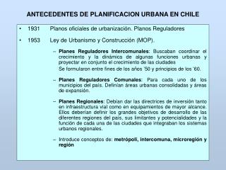 ANTECEDENTES DE PLANIFICACION URBANA EN CHILE