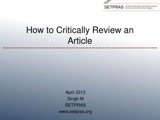 How to Critically Review an Article