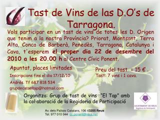 Tast de Vins de las D.O’s de Tarragona.