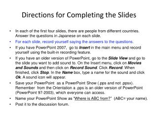 Directions for Completing the Slides