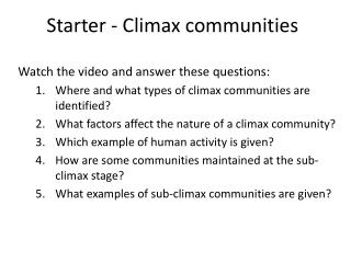 Starter - Climax communities