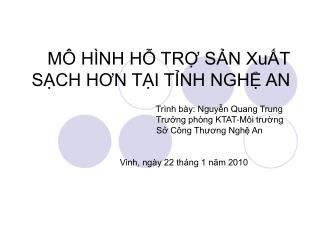 MÔ HÌNH HỖ TRỢ SẢN XuẤT SẠCH HƠN TẠI TỈNH NGHỆ AN