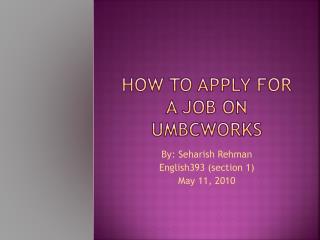 How to apply for a job on umbcworks