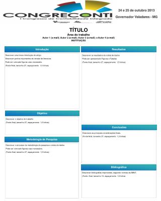 TÍTULO Área do trabalho Autor 1 (e-mail); Autor 2 (e-mail); Autor 3 (e-mail); e Autor 4 (e-mail)