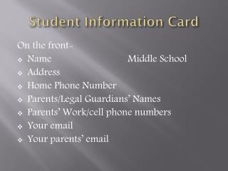 Student Information Card
