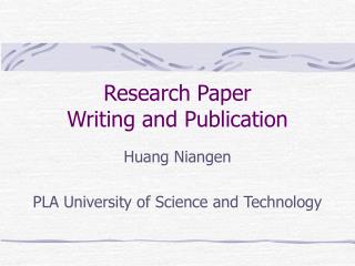 Research Paper Writing and Publication
