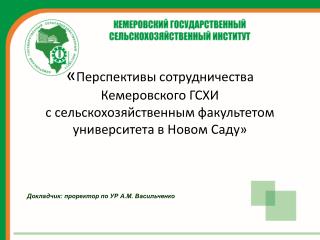 Докладчик: проректор по УР А.М. Васильченко