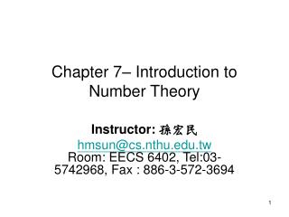 Chapter 7 – Introduction to Number Theory