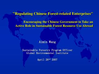 Aimin Wang Sustainable Forestry Program Officer Global Environmental Institute April 26 nd 2007