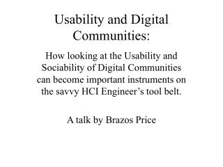 Usability and Digital Communities: