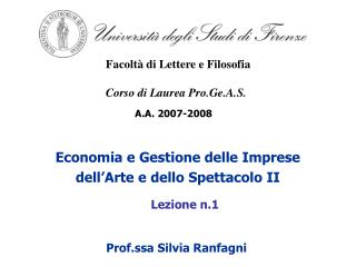 Economia e Gestione delle Imprese dell’Arte e dello Spettacolo II