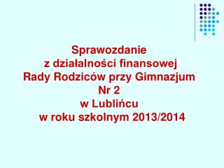 Przychody w roku szkolnym 2013/2014